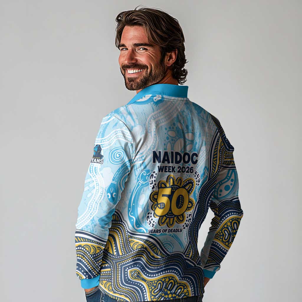 Gold Coast Titans NAIDOC Week 2026 Long Sleeve Polo Shirt First Nations of Australia Aboriginal Mascot Rugby