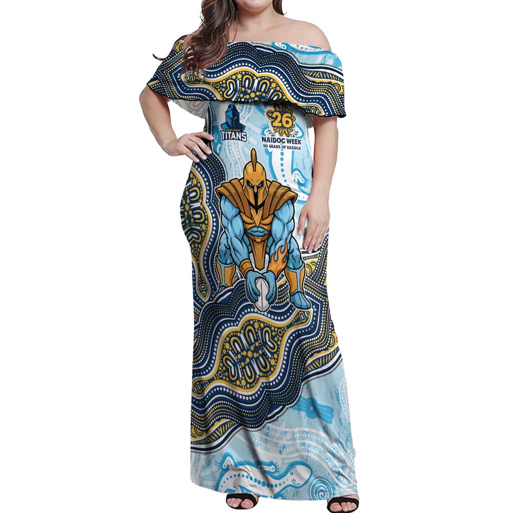 Gold Coast Titans NAIDOC Week 2026 Off Shoulder Maxi Dress First Nations of Australia Aboriginal Mascot Rugby