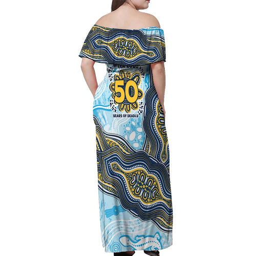 Gold Coast Titans NAIDOC Week 2026 Off Shoulder Maxi Dress First Nations of Australia Aboriginal Mascot Rugby