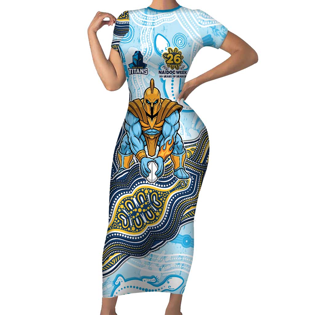 Gold Coast Titans NAIDOC Week 2026 Short Sleeve Bodycon Dress First Nations of Australia Aboriginal Mascot Rugby
