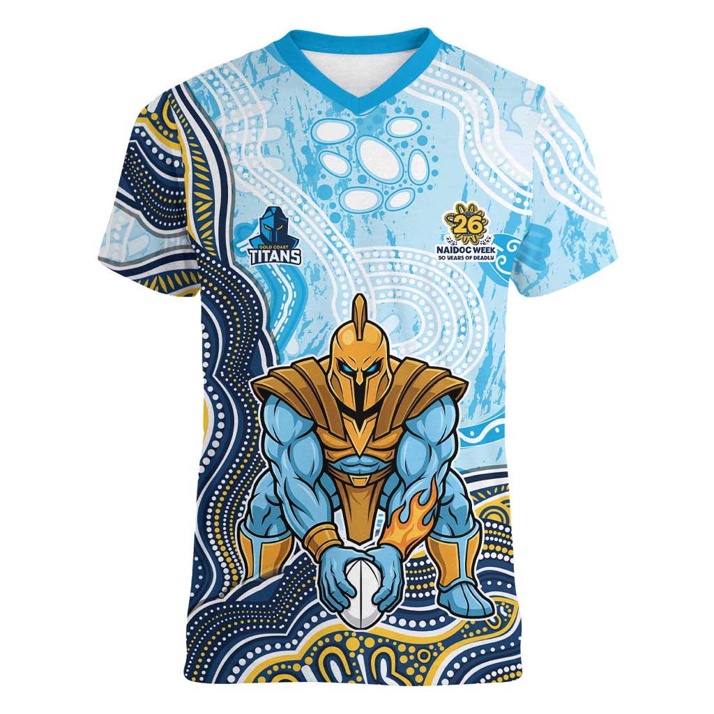 Gold Coast Titans NAIDOC Week 2026 Women V-Neck T-Shirt First Nations of Australia Aboriginal Mascot Rugby