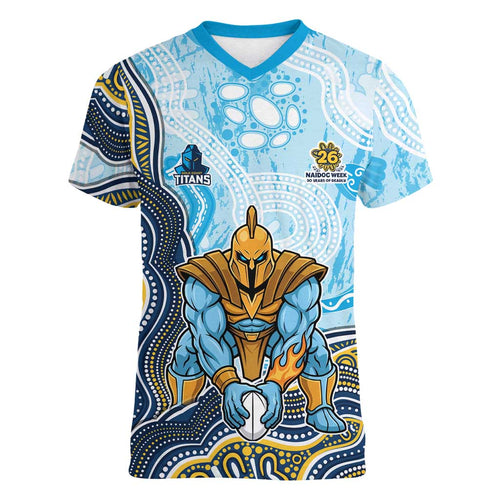 Gold Coast Titans NAIDOC Week 2026 Women V-Neck T-Shirt First Nations of Australia Aboriginal Mascot Rugby