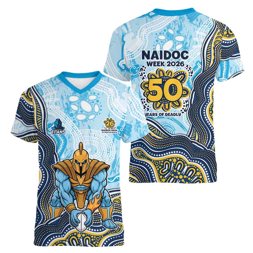Gold Coast Titans NAIDOC Week 2026 Women V-Neck T-Shirt First Nations of Australia Aboriginal Mascot Rugby