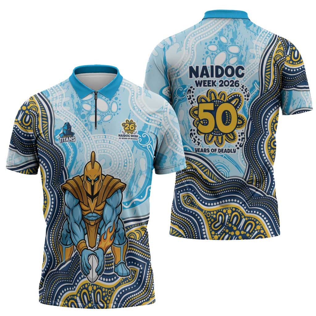 Gold Coast Titans NAIDOC Week 2026 Zipper Polo Shirt First Nations of Australia Aboriginal Mascot Rugby