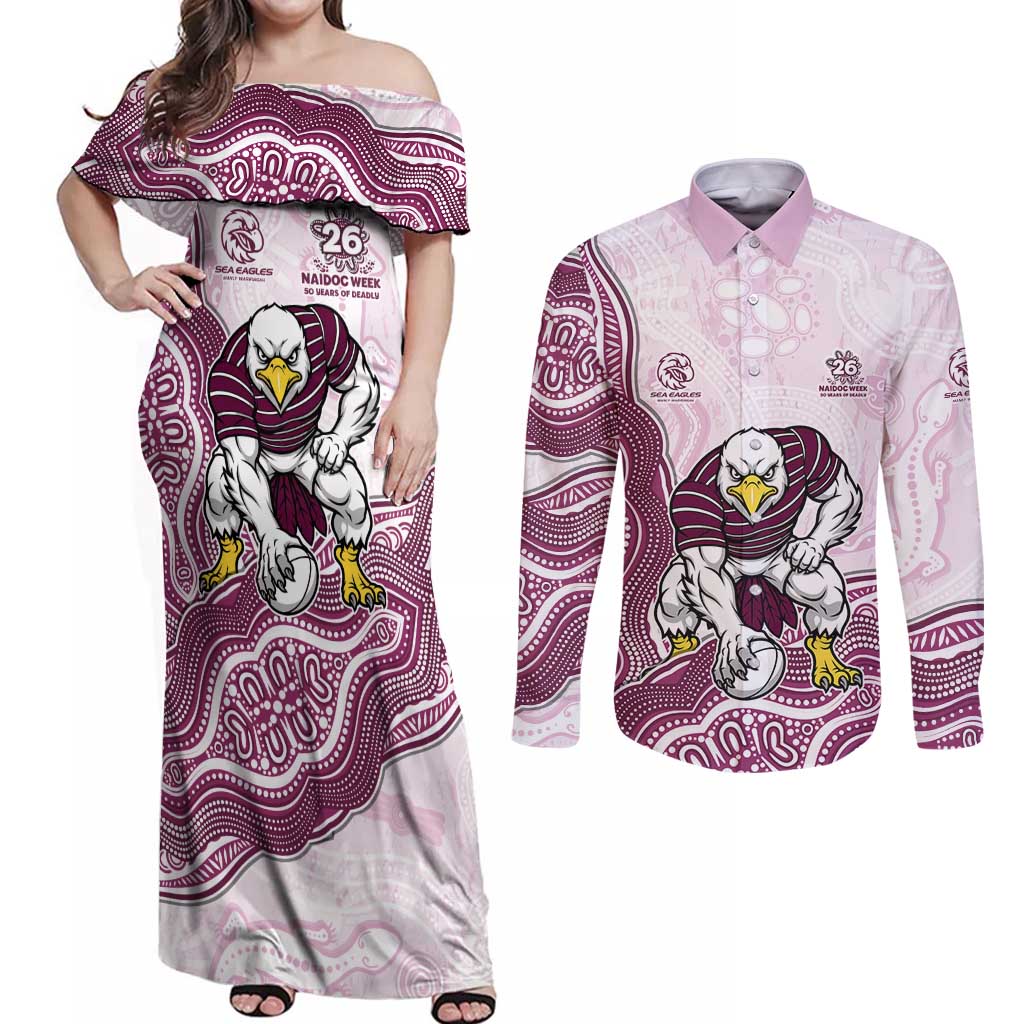 Manly Warringah Sea Eagles NAIDOC Week 2026 Couples Matching Off Shoulder Maxi Dress and Long Sleeve Button Shirt First Nations of Australia Aboriginal Mascot Rugby