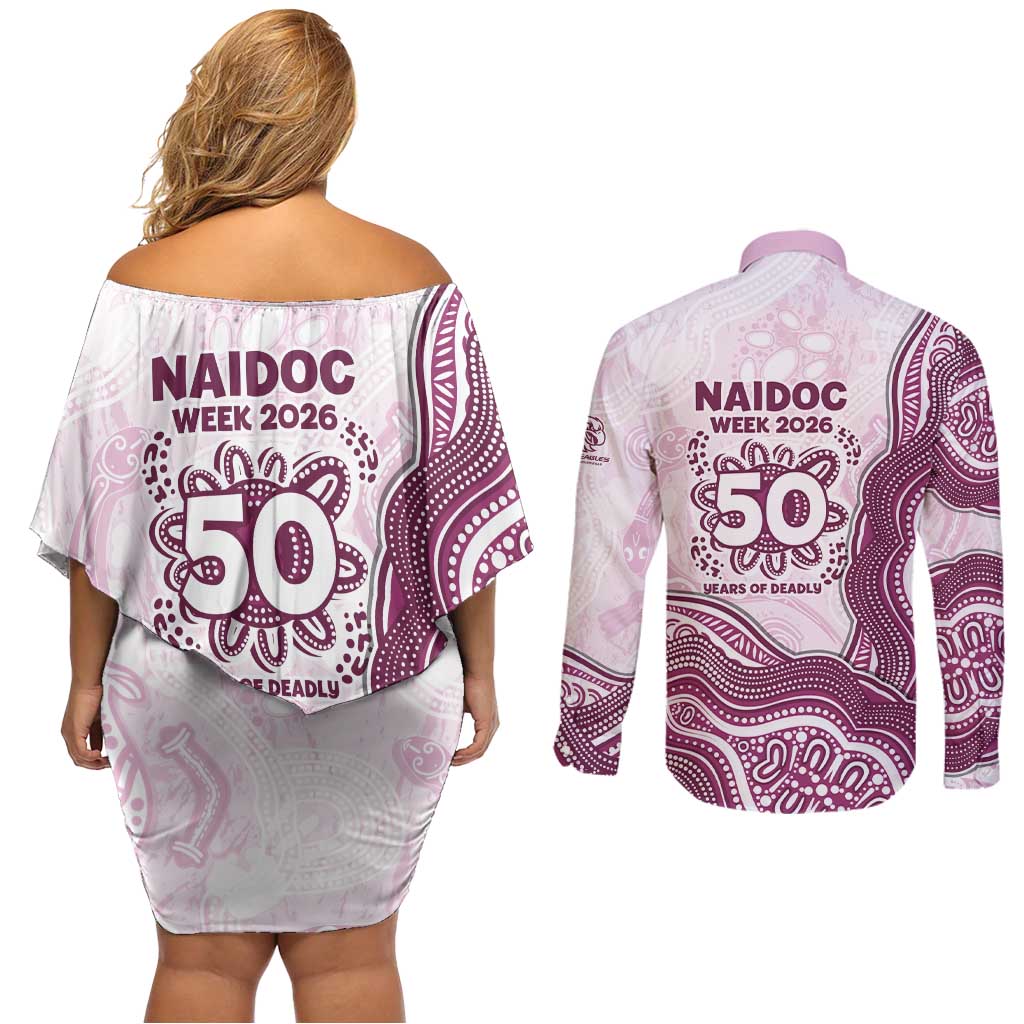 Manly Warringah Sea Eagles NAIDOC Week 2026 Couples Matching Off Shoulder Short Dress and Long Sleeve Button Shirt First Nations of Australia Aboriginal Mascot Rugby