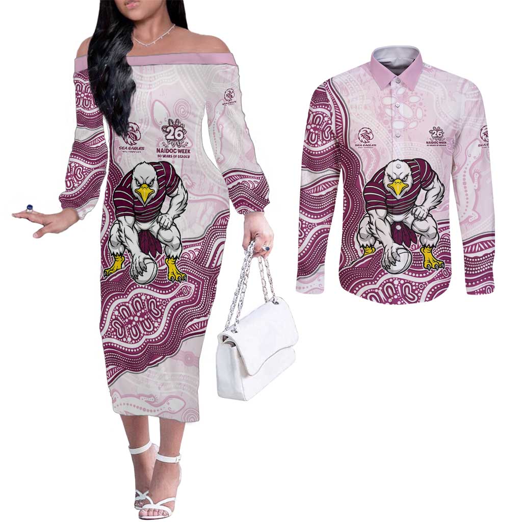 Manly Warringah Sea Eagles NAIDOC Week 2026 Couples Matching Off The Shoulder Long Sleeve Dress and Long Sleeve Button Shirt First Nations of Australia Aboriginal Mascot Rugby