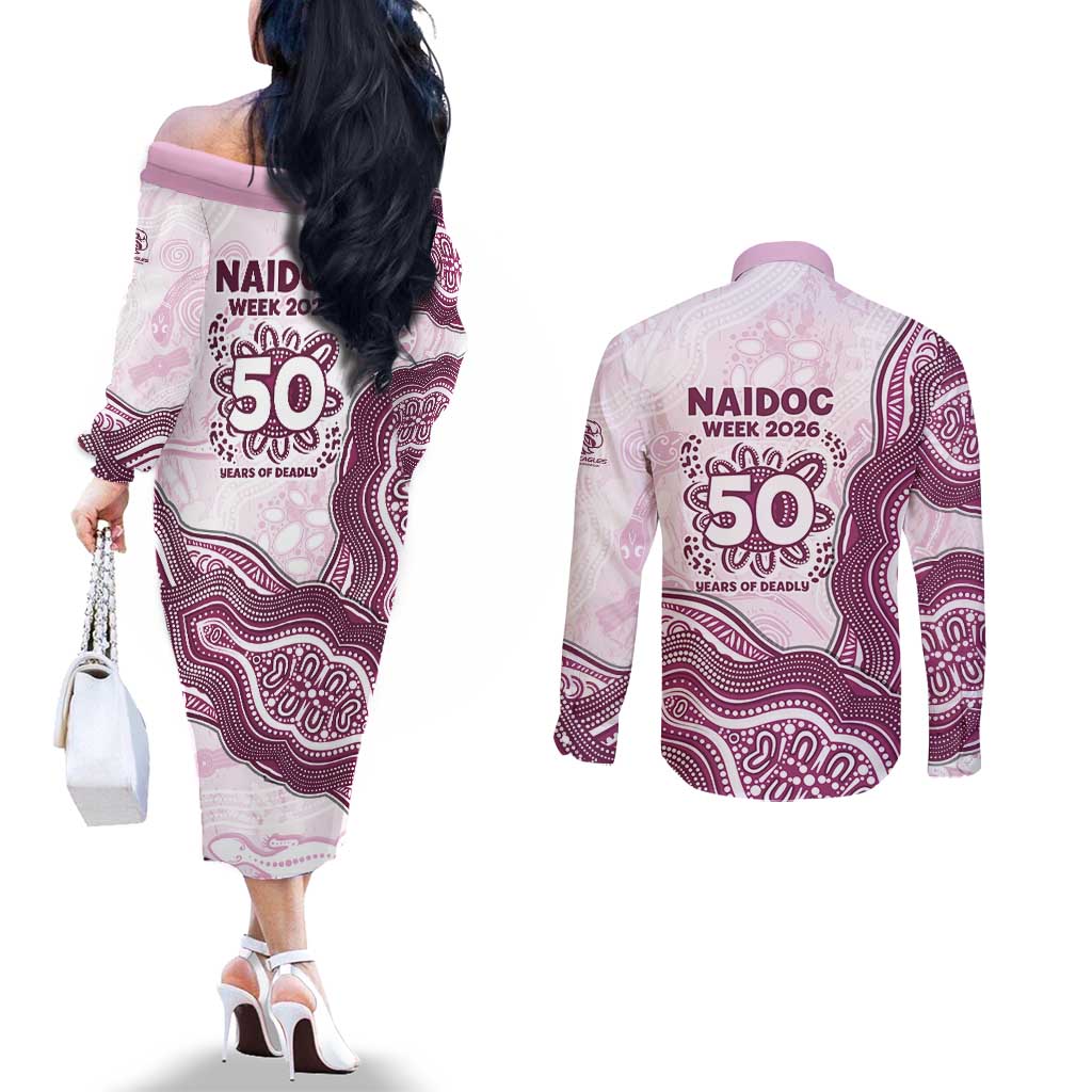 Manly Warringah Sea Eagles NAIDOC Week 2026 Couples Matching Off The Shoulder Long Sleeve Dress and Long Sleeve Button Shirt First Nations of Australia Aboriginal Mascot Rugby