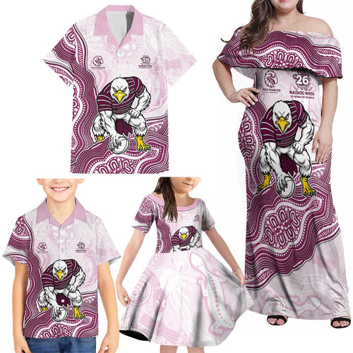 Manly Warringah Sea Eagles NAIDOC Week 2026 Family Matching Off Shoulder Maxi Dress and Hawaiian Shirt First Nations of Australia Aboriginal Mascot Rugby