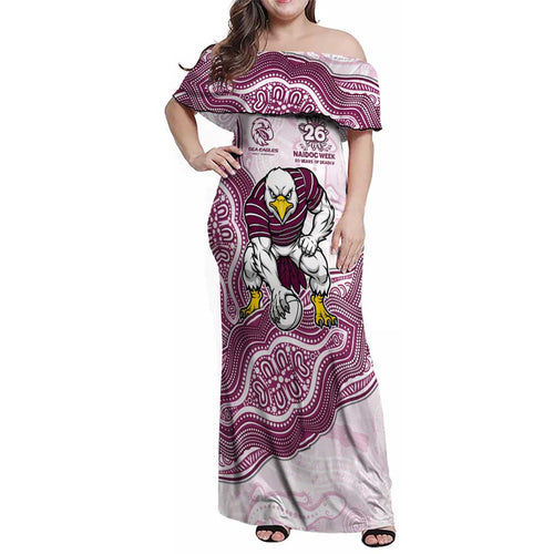 Manly Warringah Sea Eagles NAIDOC Week 2026 Family Matching Off Shoulder Maxi Dress and Hawaiian Shirt First Nations of Australia Aboriginal Mascot Rugby