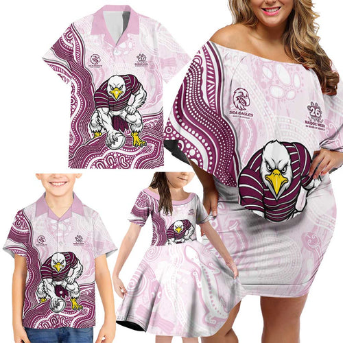 Manly Warringah Sea Eagles NAIDOC Week 2026 Family Matching Off Shoulder Short Dress and Hawaiian Shirt First Nations of Australia Aboriginal Mascot Rugby