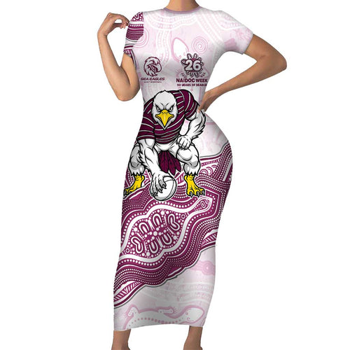 Manly Warringah Sea Eagles NAIDOC Week 2026 Short Sleeve Bodycon Dress First Nations of Australia Aboriginal Mascot Rugby
