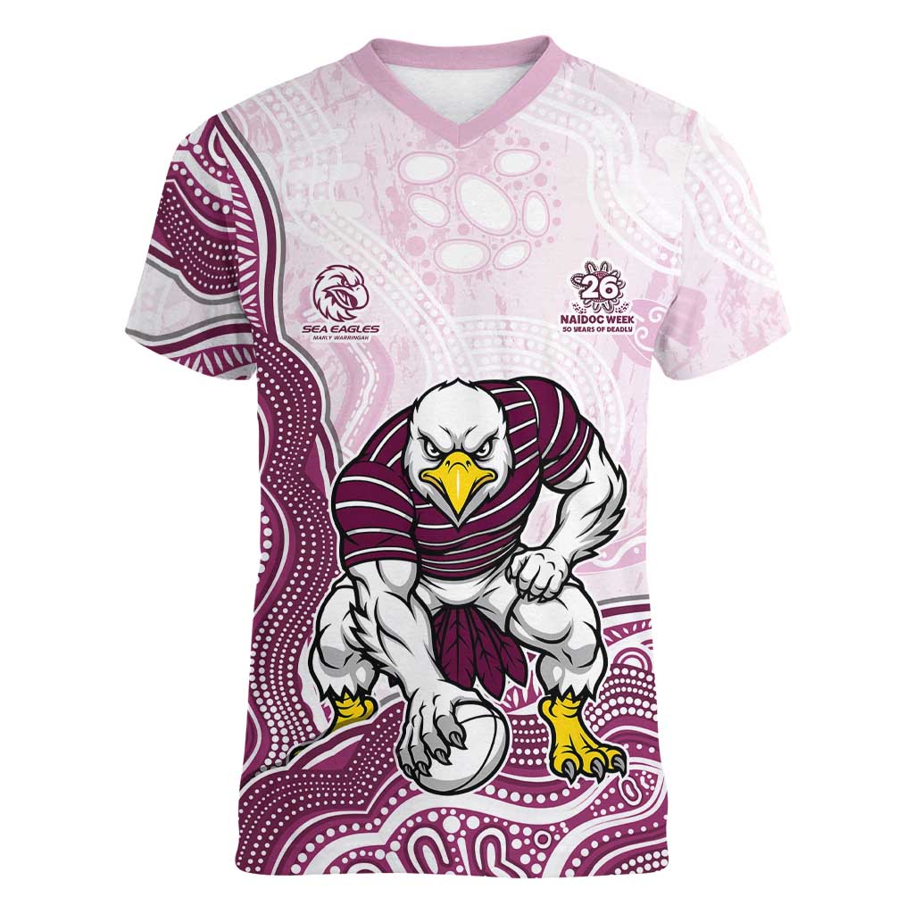 Manly Warringah Sea Eagles NAIDOC Week 2026 Women V-Neck T-Shirt First Nations of Australia Aboriginal Mascot Rugby