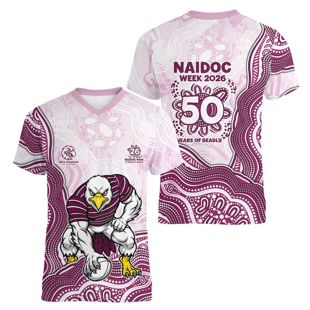 Manly Warringah Sea Eagles NAIDOC Week 2026 Women V-Neck T-Shirt First Nations of Australia Aboriginal Mascot Rugby