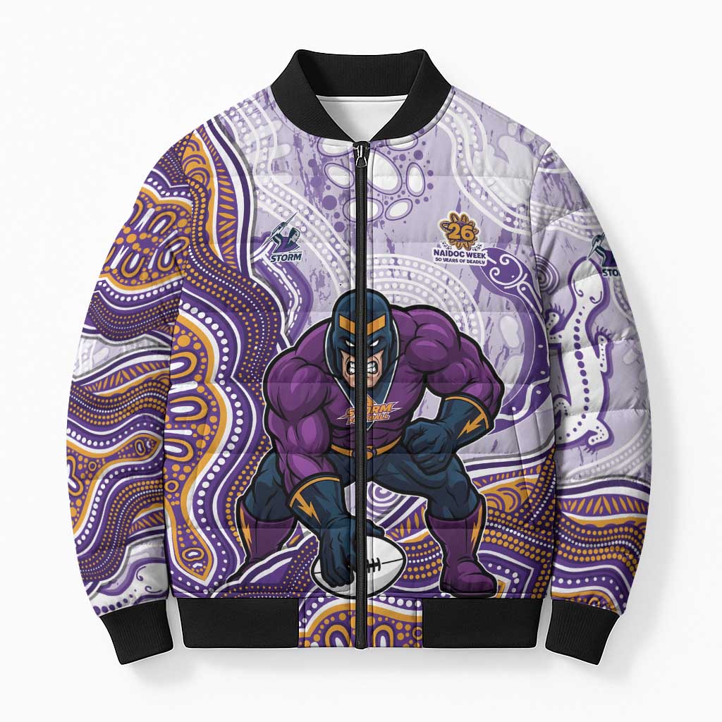 Melbourne Storm NAIDOC Week 2026 Bomber Puffer Jacket First Nations of Australia Aboriginal Mascot Rugby