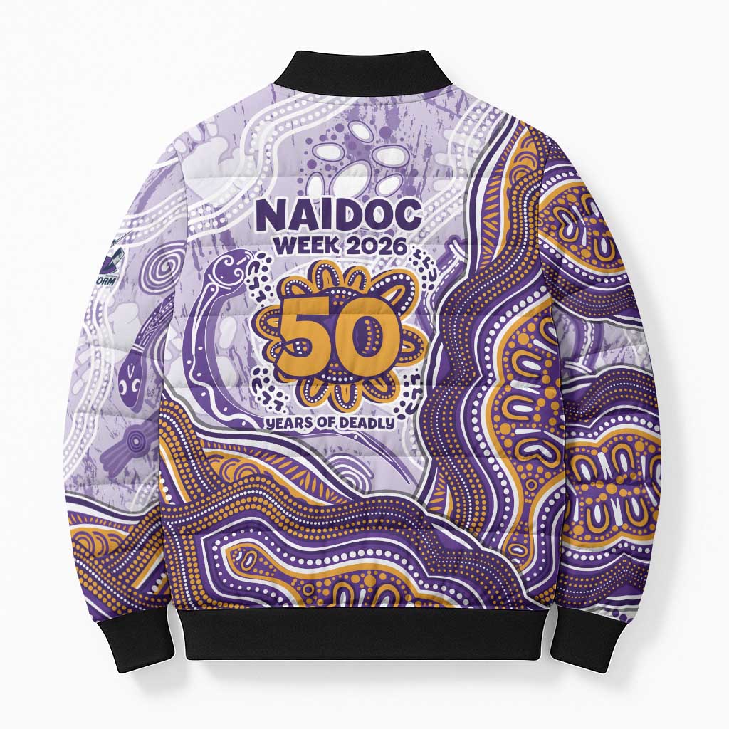 Melbourne Storm NAIDOC Week 2026 Bomber Puffer Jacket First Nations of Australia Aboriginal Mascot Rugby