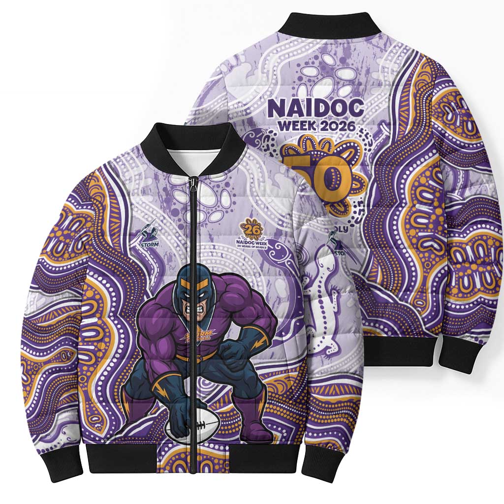 Melbourne Storm NAIDOC Week 2026 Bomber Puffer Jacket First Nations of Australia Aboriginal Mascot Rugby
