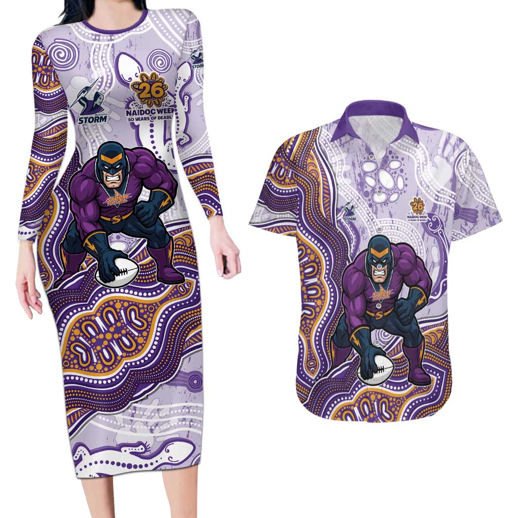 Melbourne Storm NAIDOC Week 2026 Couples Matching Long Sleeve Bodycon Dress and Hawaiian Shirt First Nations of Australia Aboriginal Mascot Rugby