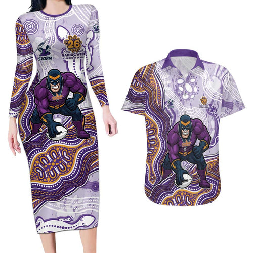 Melbourne Storm NAIDOC Week 2026 Couples Matching Long Sleeve Bodycon Dress and Hawaiian Shirt First Nations of Australia Aboriginal Mascot Rugby