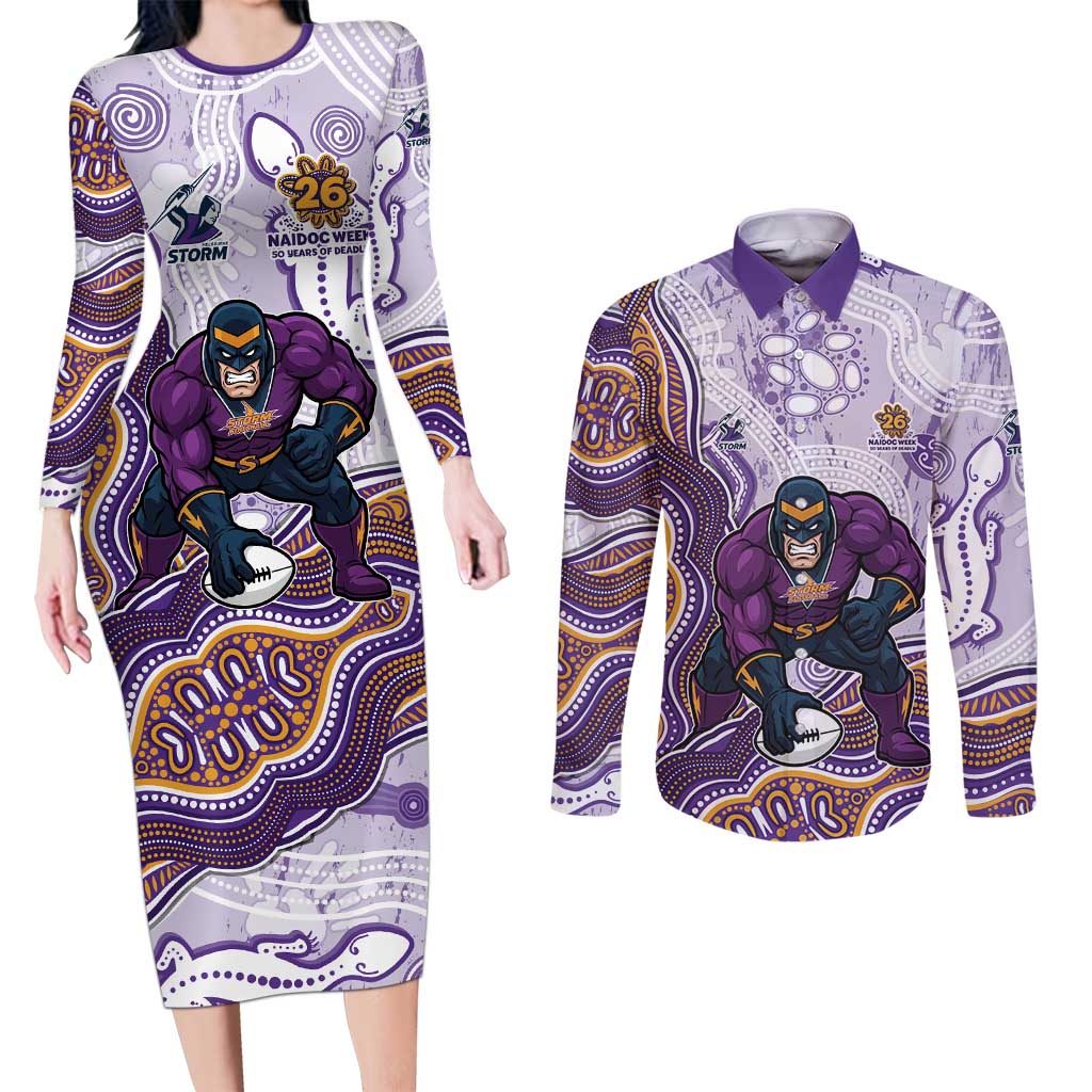 Melbourne Storm NAIDOC Week 2026 Couples Matching Long Sleeve Bodycon Dress and Long Sleeve Button Shirt First Nations of Australia Aboriginal Mascot Rugby