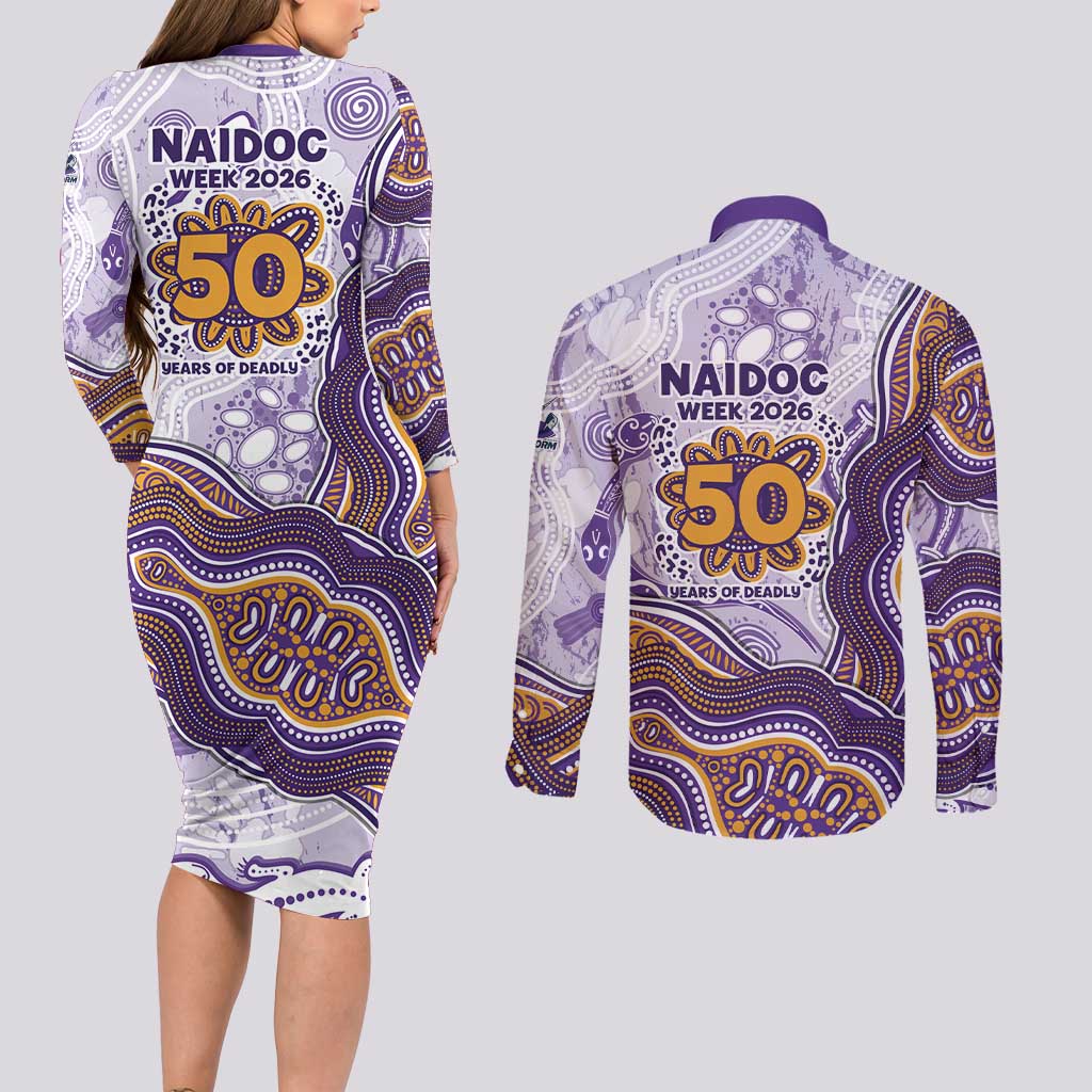 Melbourne Storm NAIDOC Week 2026 Couples Matching Long Sleeve Bodycon Dress and Long Sleeve Button Shirt First Nations of Australia Aboriginal Mascot Rugby