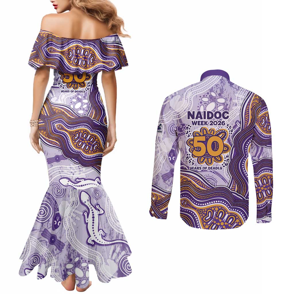 Melbourne Storm NAIDOC Week 2026 Couples Matching Mermaid Dress and Long Sleeve Button Shirt First Nations of Australia Aboriginal Mascot Rugby