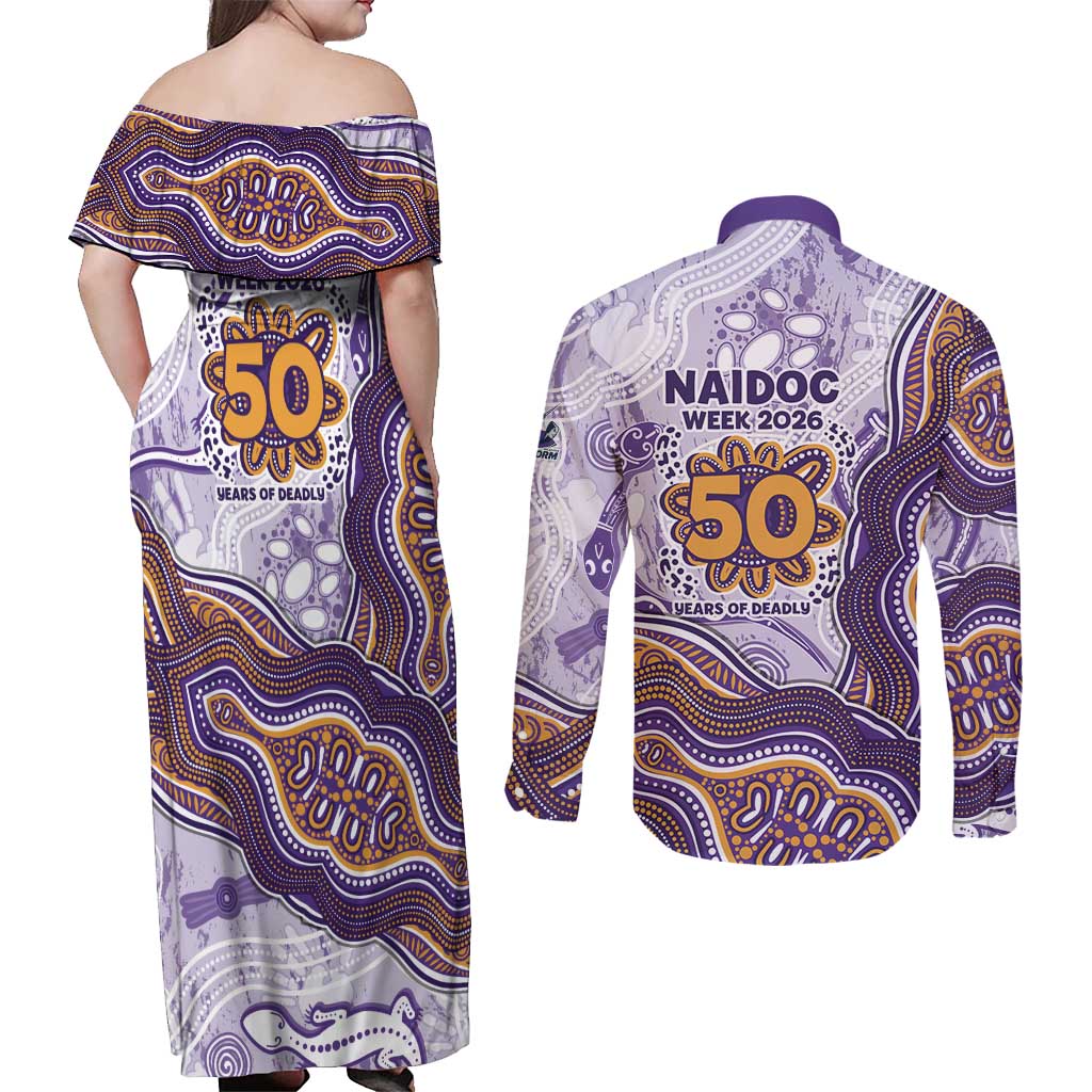 Melbourne Storm NAIDOC Week 2026 Couples Matching Off Shoulder Maxi Dress and Long Sleeve Button Shirt First Nations of Australia Aboriginal Mascot Rugby