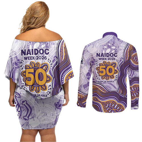 Melbourne Storm NAIDOC Week 2026 Couples Matching Off Shoulder Short Dress and Long Sleeve Button Shirt First Nations of Australia Aboriginal Mascot Rugby