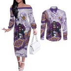 Melbourne Storm NAIDOC Week 2026 Couples Matching Off The Shoulder Long Sleeve Dress and Long Sleeve Button Shirt First Nations of Australia Aboriginal Mascot Rugby