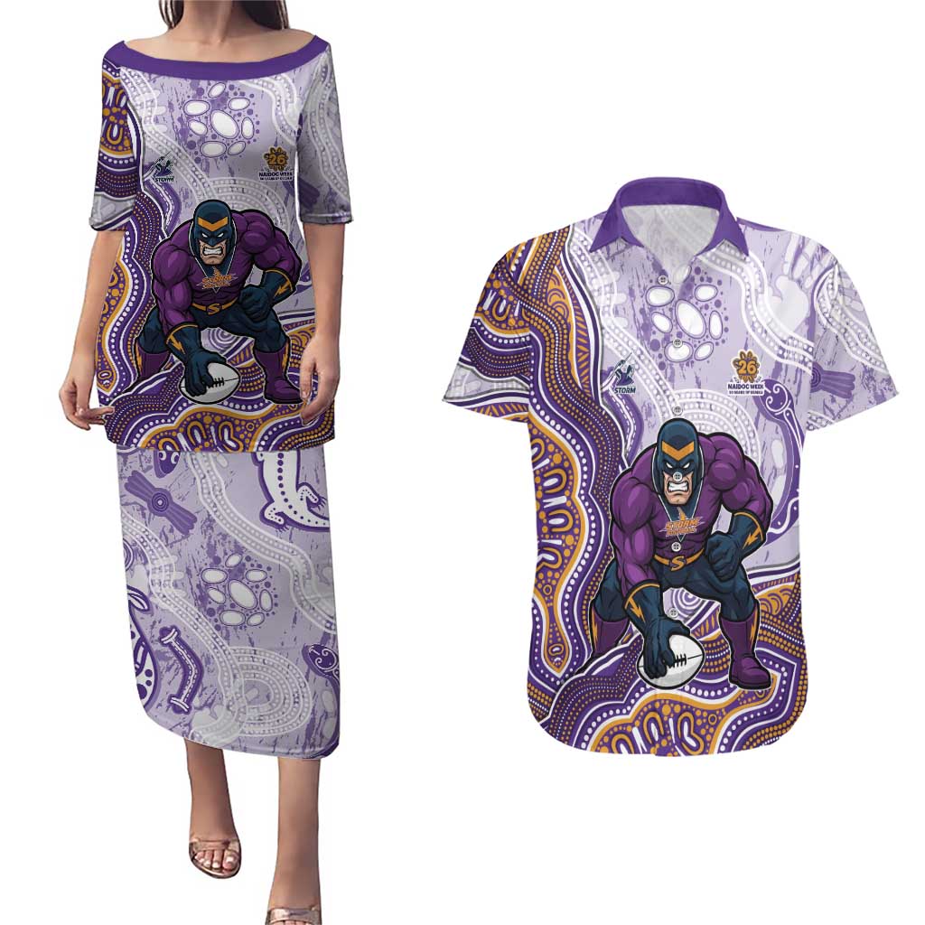 Melbourne Storm NAIDOC Week 2026 Couples Matching Puletasi and Hawaiian Shirt First Nations of Australia Aboriginal Mascot Rugby
