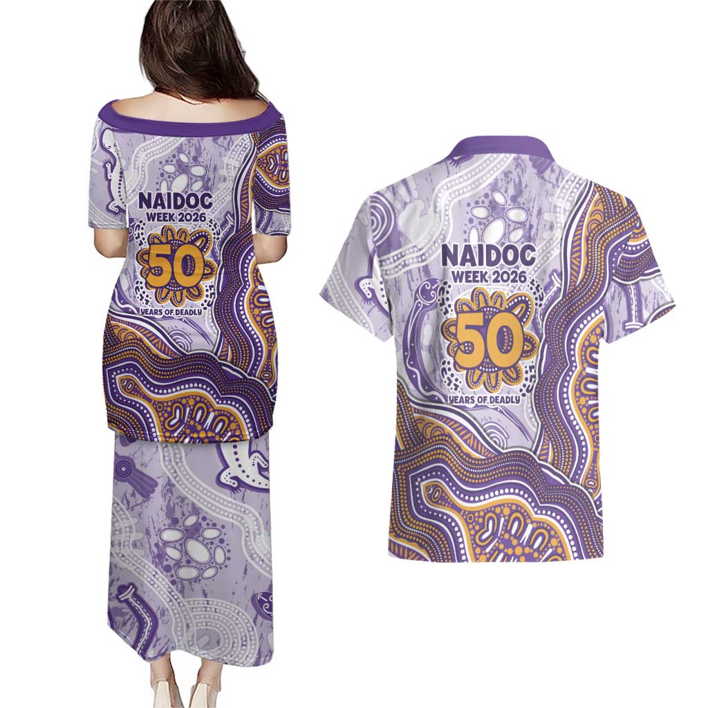 Melbourne Storm NAIDOC Week 2026 Couples Matching Puletasi and Hawaiian Shirt First Nations of Australia Aboriginal Mascot Rugby