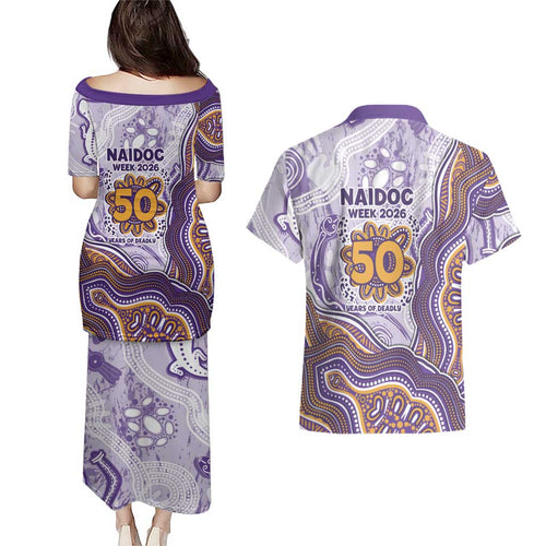 Melbourne Storm NAIDOC Week 2026 Couples Matching Puletasi and Hawaiian Shirt First Nations of Australia Aboriginal Mascot Rugby