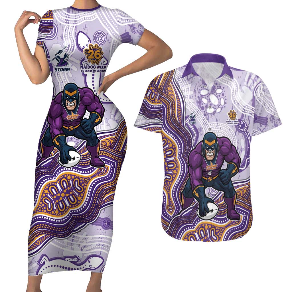 Melbourne Storm NAIDOC Week 2026 Couples Matching Short Sleeve Bodycon Dress and Hawaiian Shirt First Nations of Australia Aboriginal Mascot Rugby