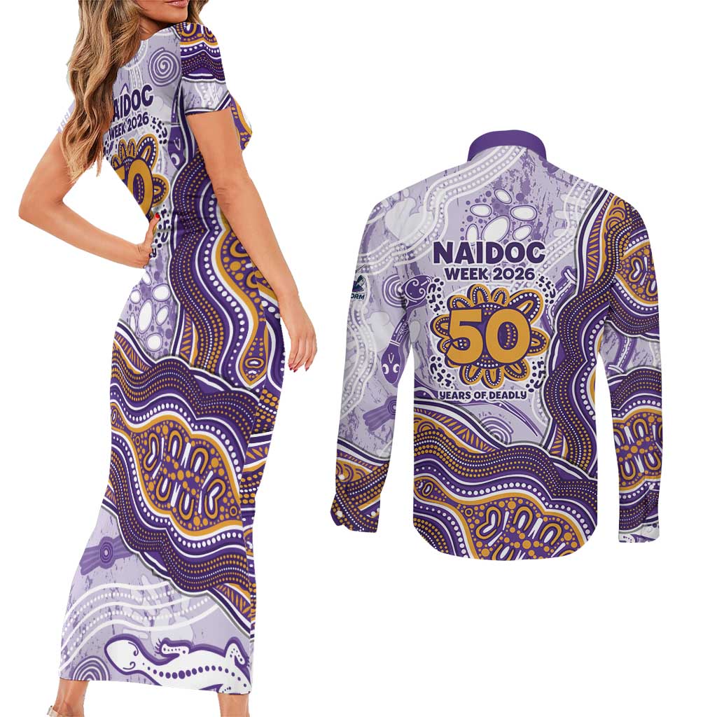 Melbourne Storm NAIDOC Week 2026 Couples Matching Short Sleeve Bodycon Dress and Long Sleeve Button Shirt First Nations of Australia Aboriginal Mascot Rugby