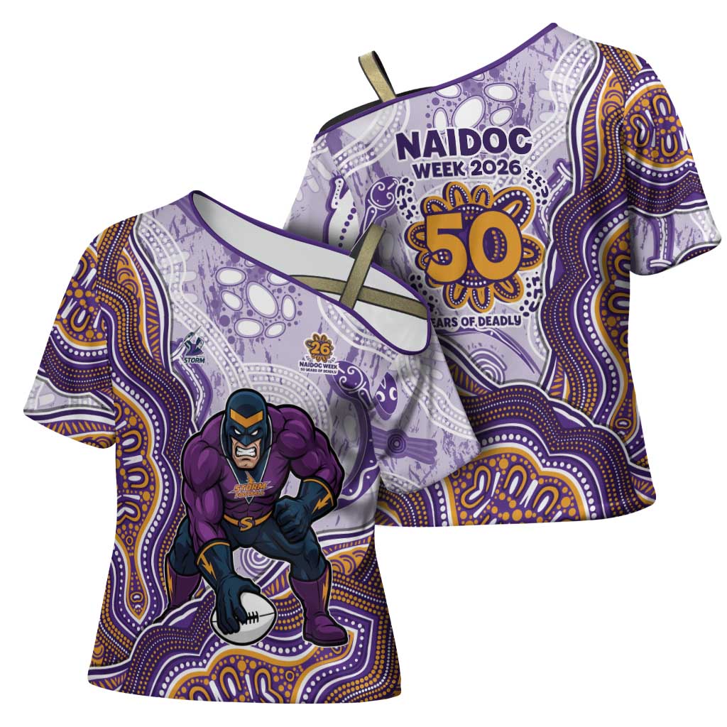 Melbourne Storm NAIDOC Week 2026 Cross Shoulder Shirt First Nations of Australia Aboriginal Mascot Rugby