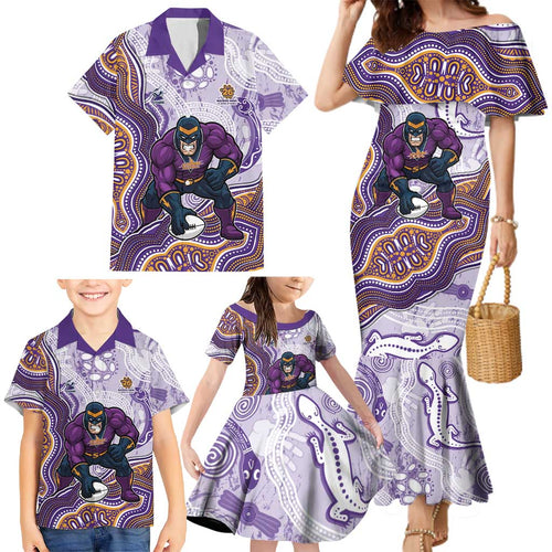 Melbourne Storm NAIDOC Week 2026 Family Matching Mermaid Dress and Hawaiian Shirt First Nations of Australia Aboriginal Mascot Rugby