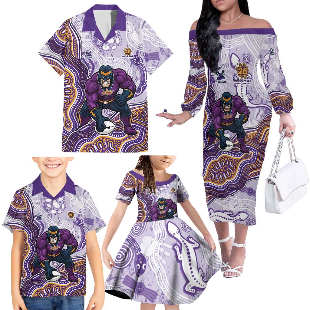 Melbourne Storm NAIDOC Week 2026 Family Matching Off The Shoulder Long Sleeve Dress and Hawaiian Shirt First Nations of Australia Aboriginal Mascot Rugby
