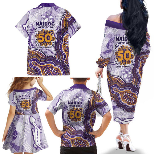 Melbourne Storm NAIDOC Week 2026 Family Matching Off The Shoulder Long Sleeve Dress and Hawaiian Shirt First Nations of Australia Aboriginal Mascot Rugby