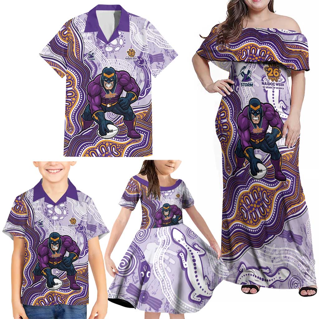 Melbourne Storm NAIDOC Week 2026 Family Matching Off Shoulder Maxi Dress and Hawaiian Shirt First Nations of Australia Aboriginal Mascot Rugby