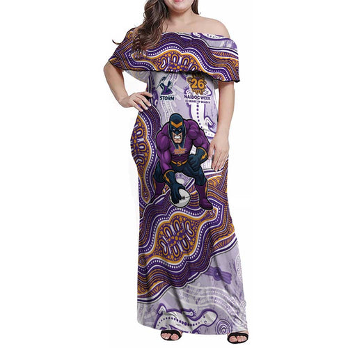 Melbourne Storm NAIDOC Week 2026 Family Matching Off Shoulder Maxi Dress and Hawaiian Shirt First Nations of Australia Aboriginal Mascot Rugby