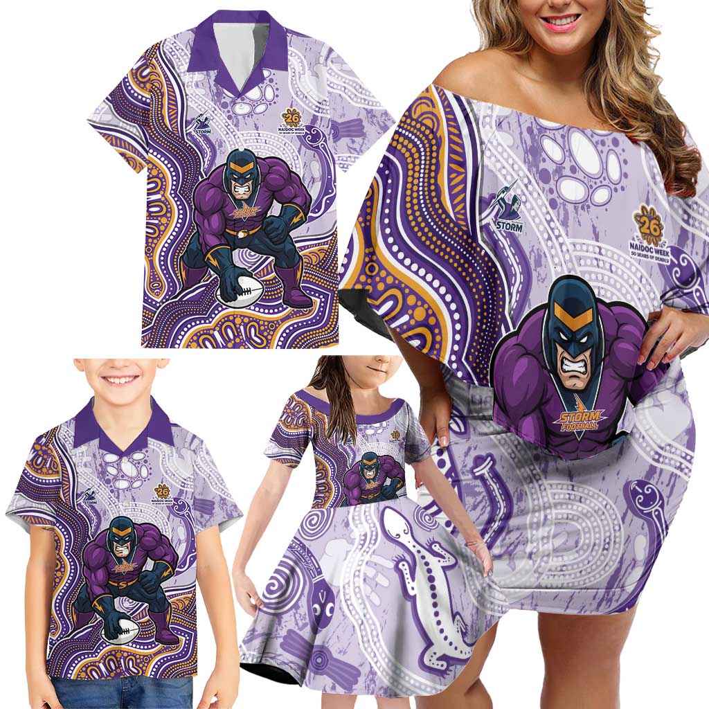 Melbourne Storm NAIDOC Week 2026 Family Matching Off Shoulder Short Dress and Hawaiian Shirt First Nations of Australia Aboriginal Mascot Rugby