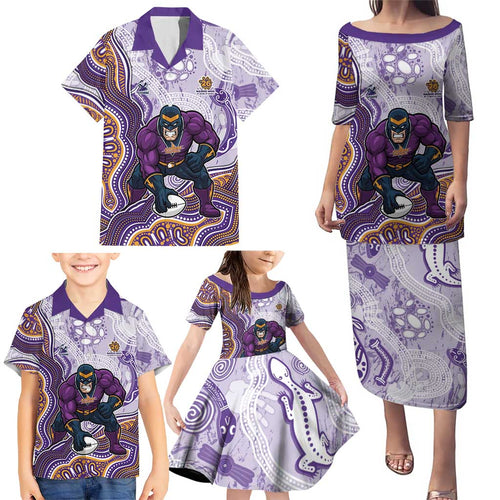 Melbourne Storm NAIDOC Week 2026 Family Matching Puletasi and Hawaiian Shirt First Nations of Australia Aboriginal Mascot Rugby