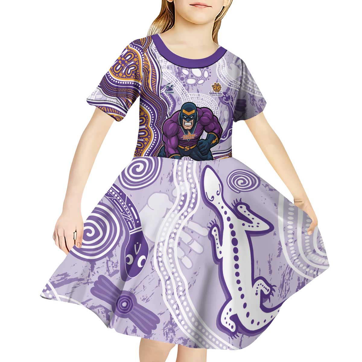 Melbourne Storm NAIDOC Week 2026 Kid Short Sleeve Dress First Nations of Australia Aboriginal Mascot Rugby