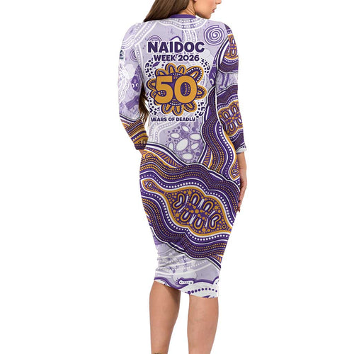 Melbourne Storm NAIDOC Week 2026 Long Sleeve Bodycon Dress First Nations of Australia Aboriginal Mascot Rugby