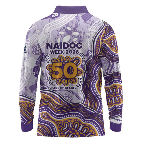 Melbourne Storm NAIDOC Week 2026 Long Sleeve Polo Shirt First Nations of Australia Aboriginal Mascot Rugby