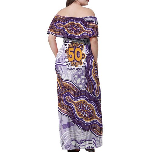 Melbourne Storm NAIDOC Week 2026 Off Shoulder Maxi Dress First Nations of Australia Aboriginal Mascot Rugby
