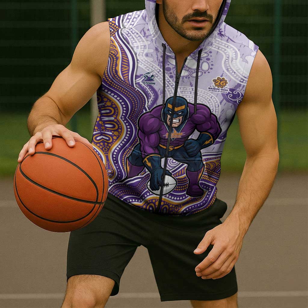 Melbourne Storm NAIDOC Week 2026 Sleeveless Zip Hoodie First Nations of Australia Aboriginal Mascot Rugby