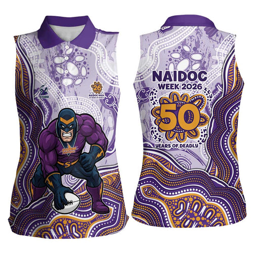 Melbourne Storm NAIDOC Week 2026 Women Sleeveless Polo Shirt First Nations of Australia Aboriginal Mascot Rugby