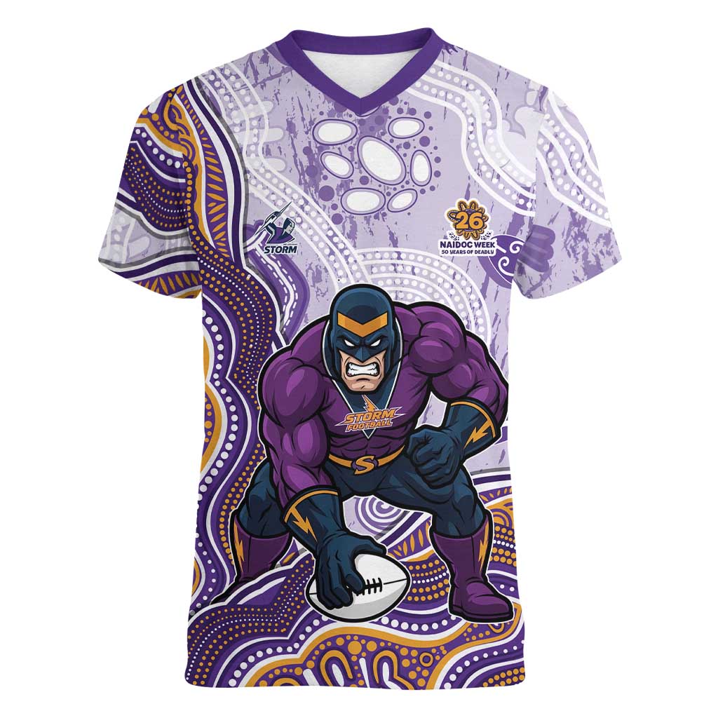 Melbourne Storm NAIDOC Week 2026 Women V-Neck T-Shirt First Nations of Australia Aboriginal Mascot Rugby