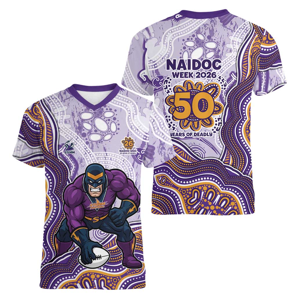 Melbourne Storm NAIDOC Week 2026 Women V-Neck T-Shirt First Nations of Australia Aboriginal Mascot Rugby